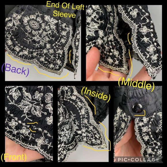 Alberto Makali Button Down Shirt Women's Size XL Crinkle Embroidered Sequins Art - Picture 10 of 12